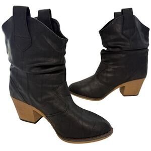 Charles Albert Western Ankle Boots Sz‎ 6 Cowgirl Black Heels Pull On